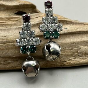 Elegant Silver and Gemstone Drop Christmas Tree Earrings